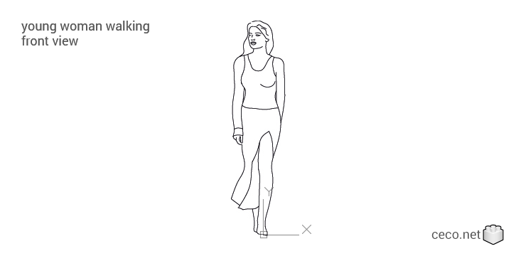 autocad drawing young woman walking front view in People, Women